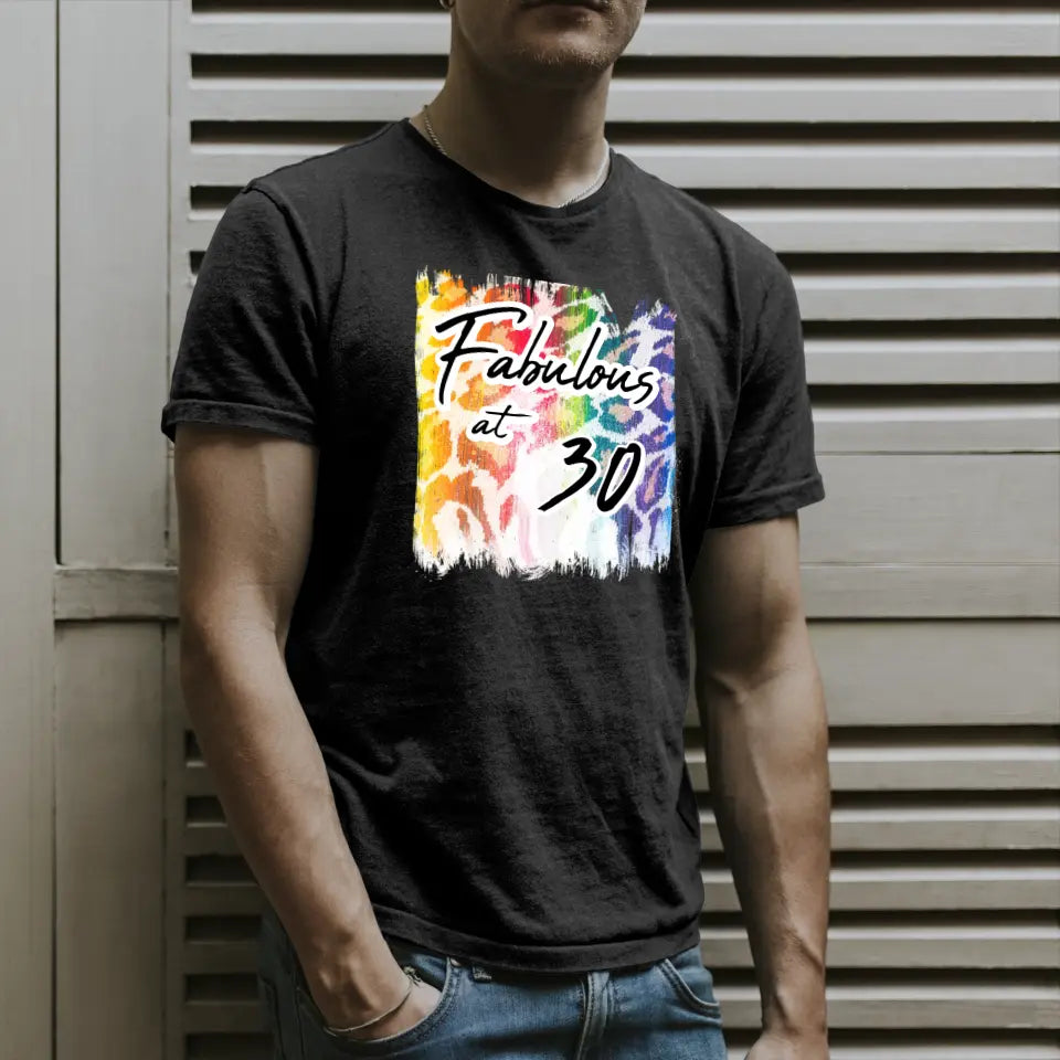 Customizable Fabulous at 30 Leopard Print Colorful Brush Strokes T-Shirt