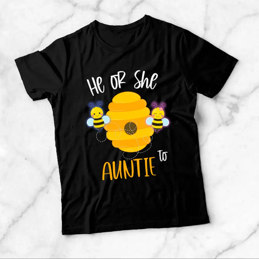 Customizable He or She Auntie To Be Baby Shower Party Bee Theme Shirt